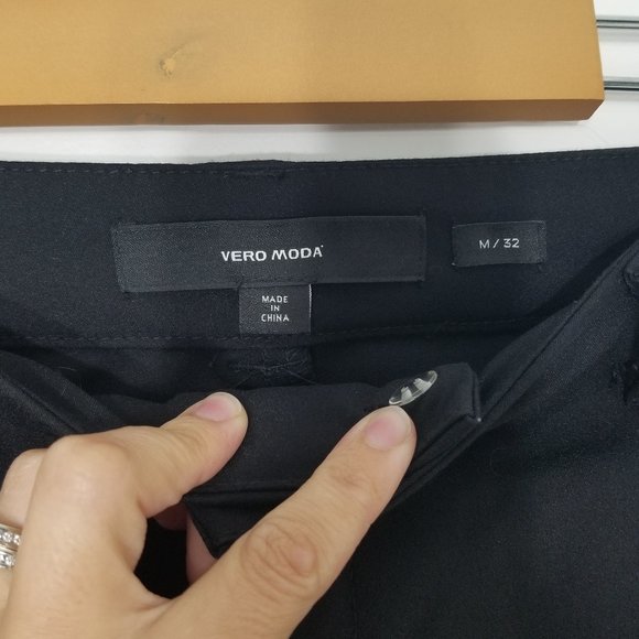 Vero Moda | Black Flocked Tuxedo Stripe Side Dress Pants Straight Ankle Leg M - Picture 5 of 13